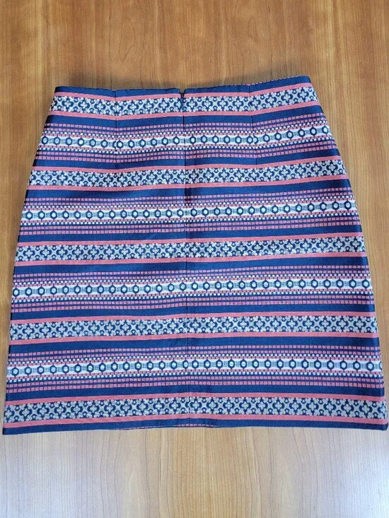 LOFT Coral Navy Gold Tan Aztec Stripe Cotton Blend A-line Mini Skirt - 2P - Picture 6 of 9